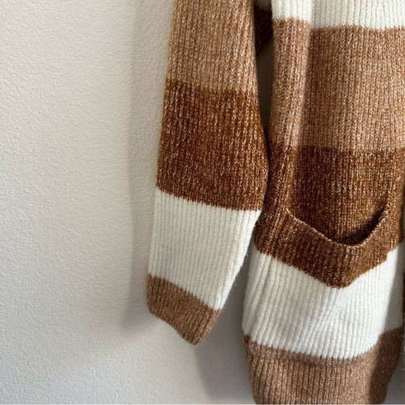 NINE WEST Brown Tan Colorblock Striped Open Front Cardigan Small - Picture 8 of 8